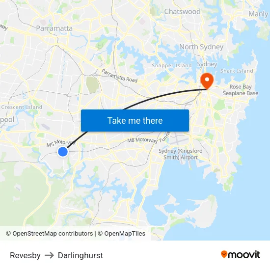 Revesby to Darlinghurst map