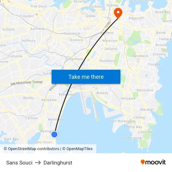 Sans Souci to Darlinghurst map