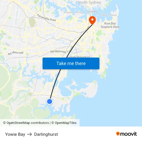 Yowie Bay to Darlinghurst map