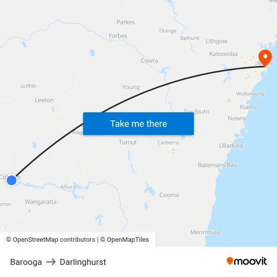 Barooga to Darlinghurst map
