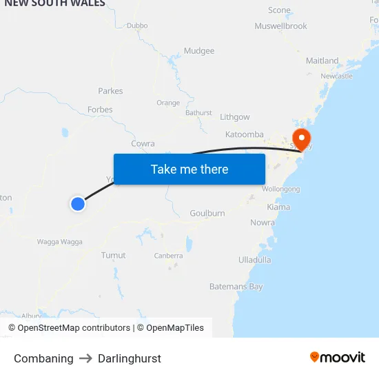 Combaning to Darlinghurst map