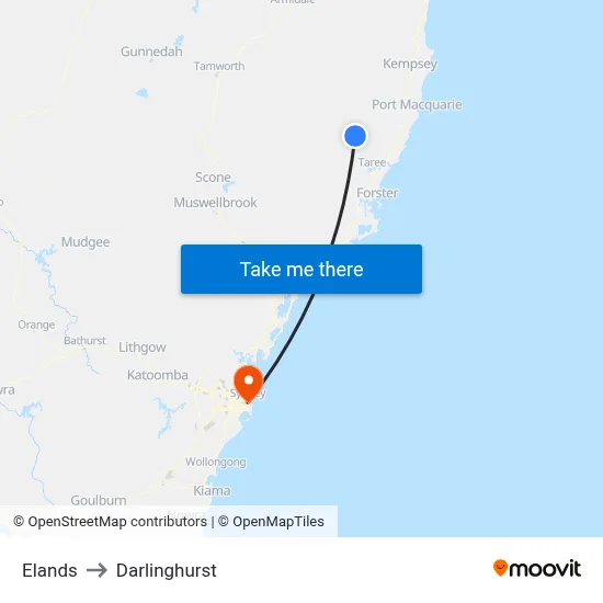 Elands to Darlinghurst map