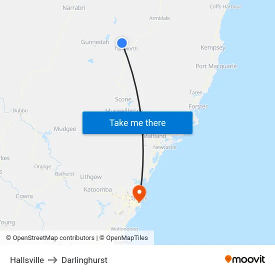 Hallsville to Darlinghurst map