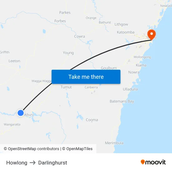Howlong to Darlinghurst map