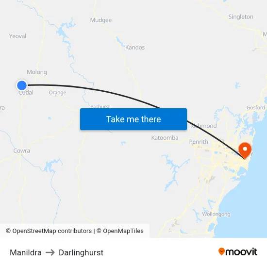 Manildra to Darlinghurst map