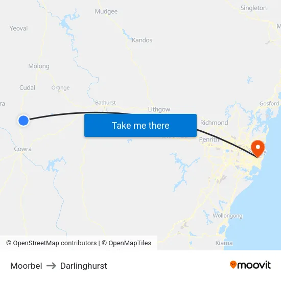 Moorbel to Darlinghurst map