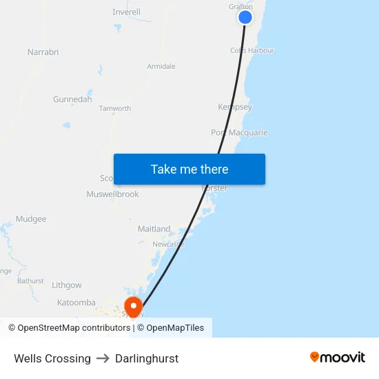 Wells Crossing to Darlinghurst map