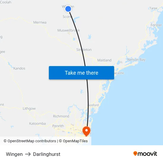 Wingen to Darlinghurst map