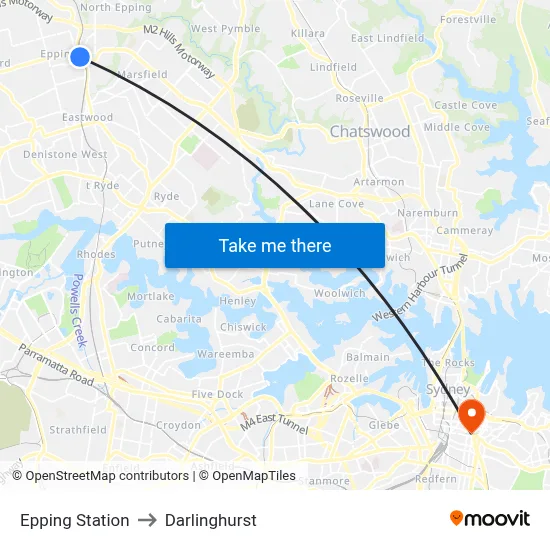 Epping Station to Darlinghurst map