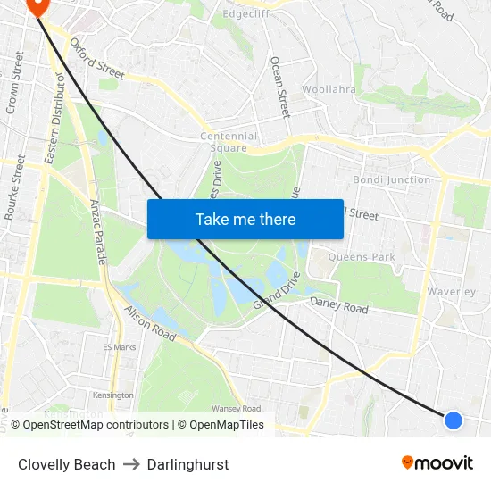 Clovelly Beach to Darlinghurst map