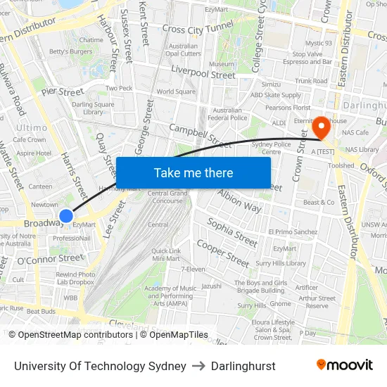 University Of Technology Sydney to Darlinghurst map