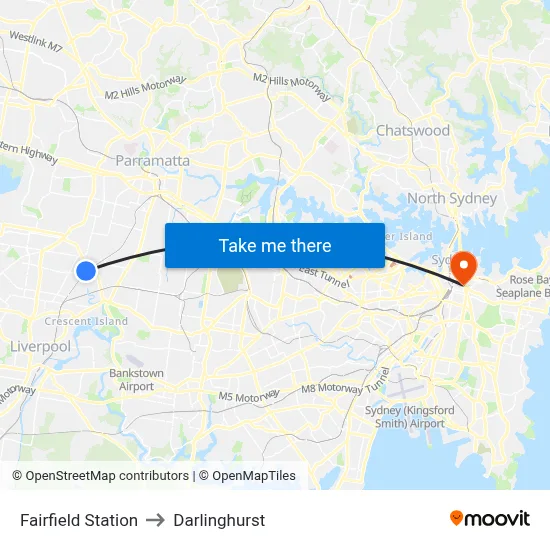 Fairfield Station to Darlinghurst map
