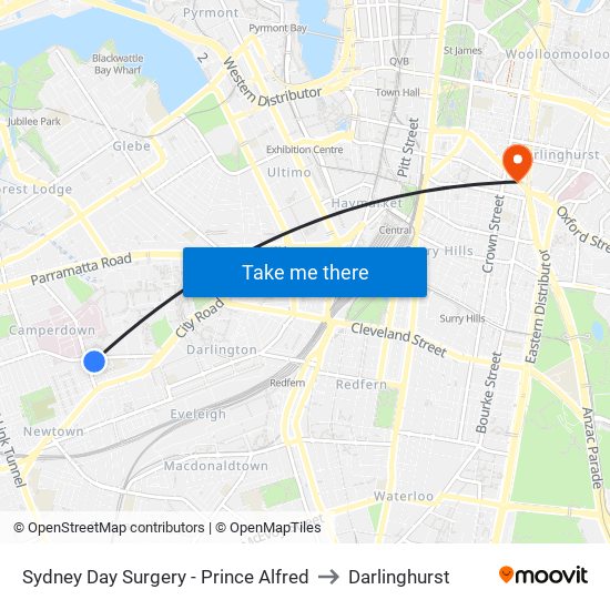 Sydney Day Surgery - Prince Alfred to Darlinghurst map