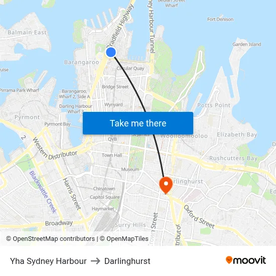 Yha Sydney Harbour to Darlinghurst map