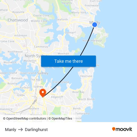 Manly to Darlinghurst map