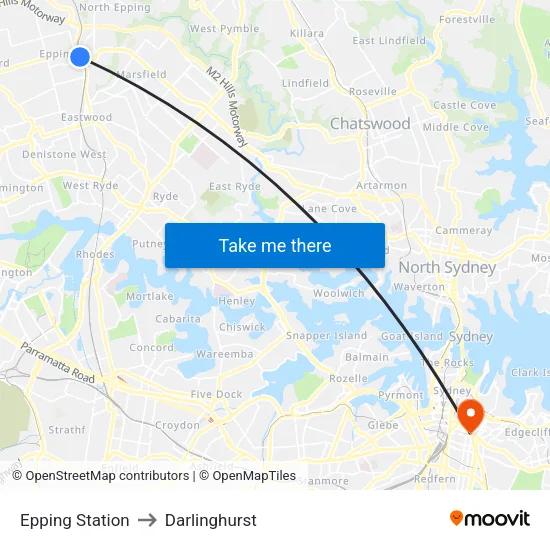 Epping Station to Darlinghurst map