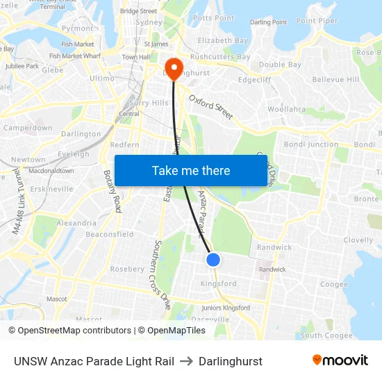 UNSW Anzac Parade Light Rail to Darlinghurst map
