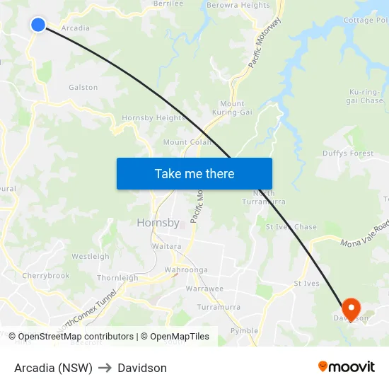 Arcadia (NSW) to Davidson map