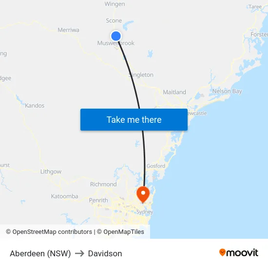 Aberdeen (NSW) to Davidson map