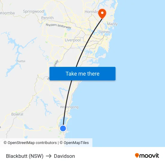 Blackbutt (NSW) to Davidson map