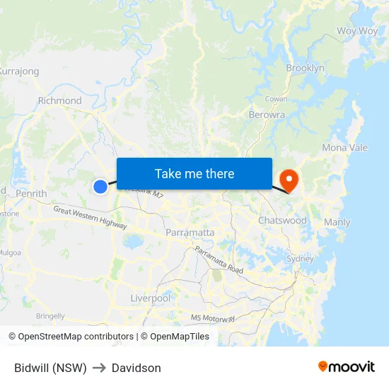 Bidwill (NSW) to Davidson map