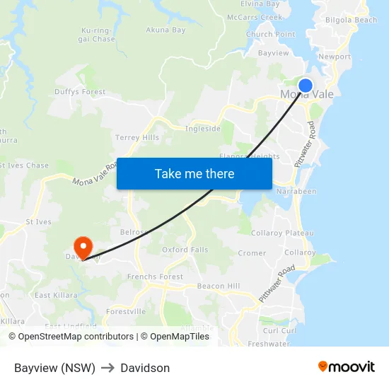 Bayview (NSW) to Davidson map