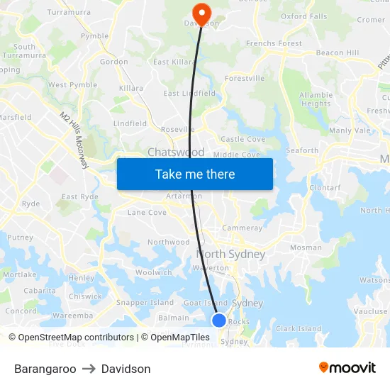 Barangaroo to Davidson map