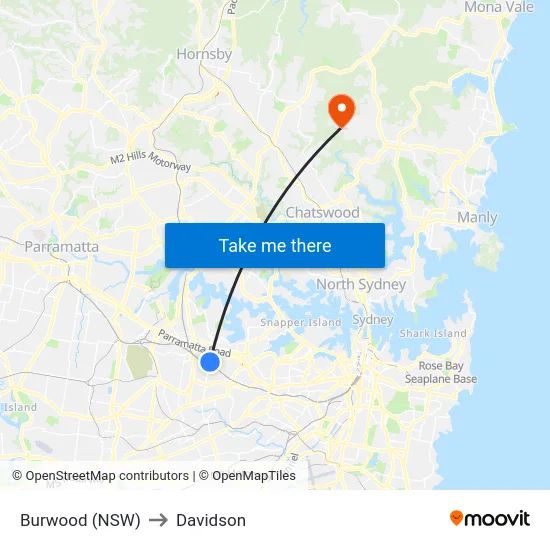 Burwood (NSW) to Davidson map