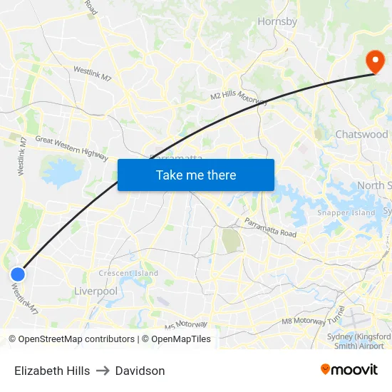 Elizabeth Hills to Davidson map