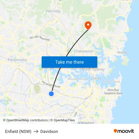 Enfield (NSW) to Davidson map