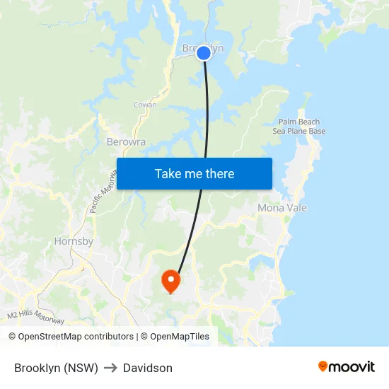 Brooklyn (NSW) to Davidson map