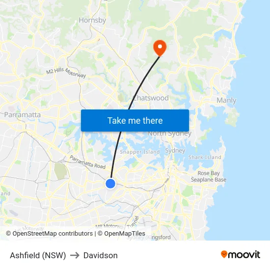 Ashfield (NSW) to Davidson map