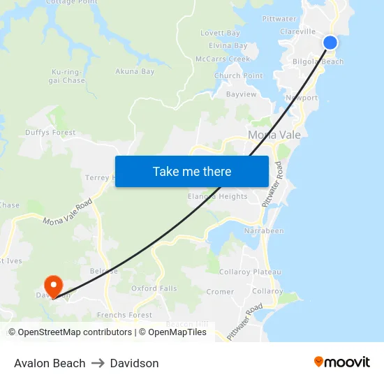 Avalon Beach to Davidson map