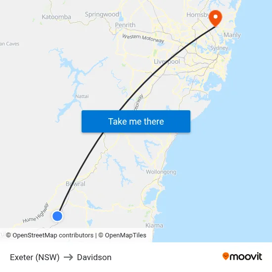 Exeter (NSW) to Davidson map