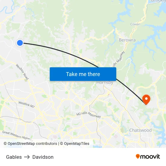 Gables to Davidson map