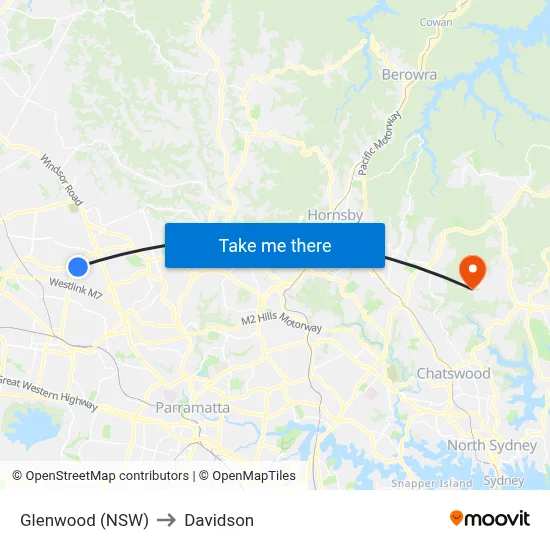 Glenwood (NSW) to Davidson map