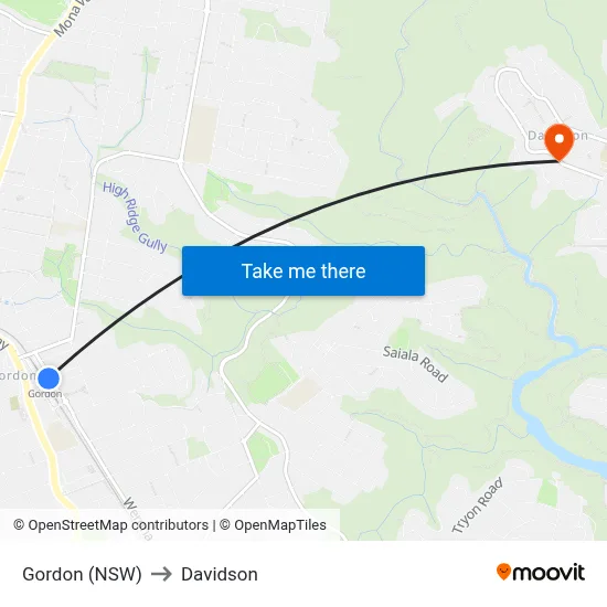 Gordon (NSW) to Davidson map