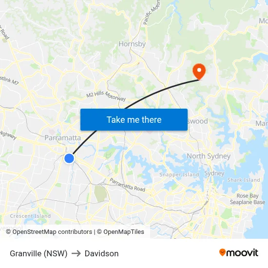 Granville (NSW) to Davidson map