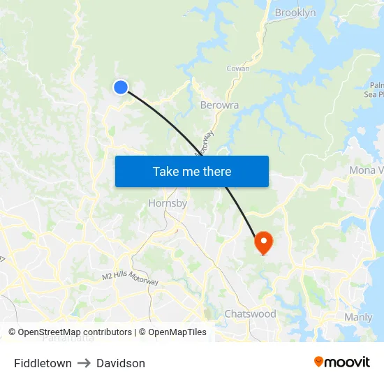 Fiddletown to Davidson map