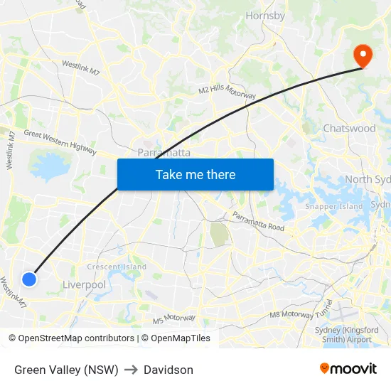 Green Valley (NSW) to Davidson map