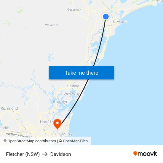 Fletcher (NSW) to Davidson map