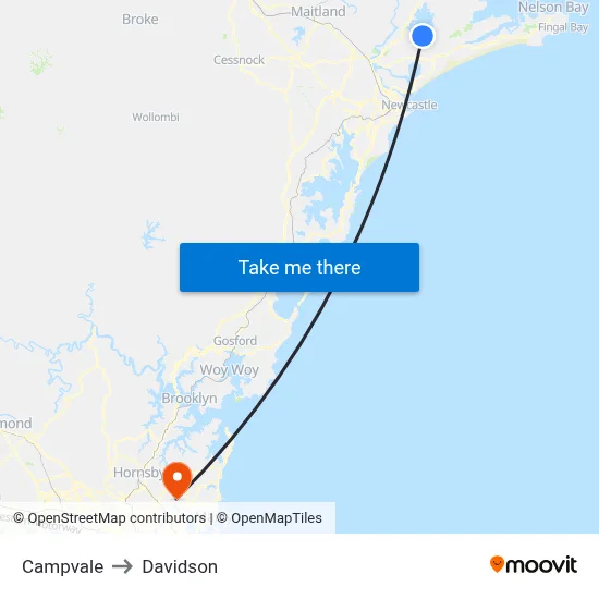 Campvale to Davidson map