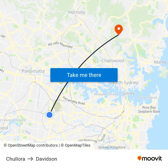 Chullora to Davidson map