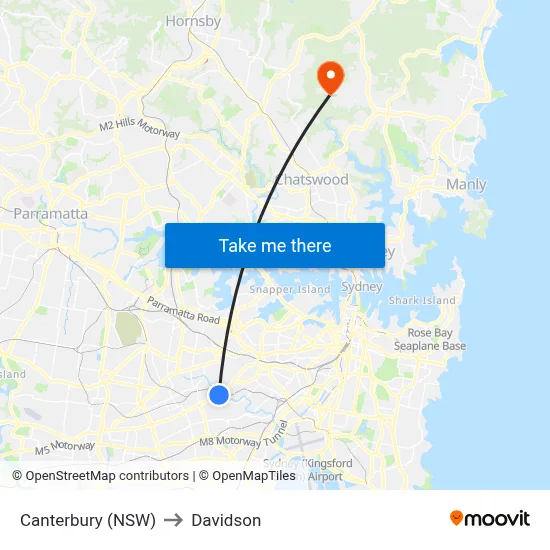 Canterbury (NSW) to Davidson map