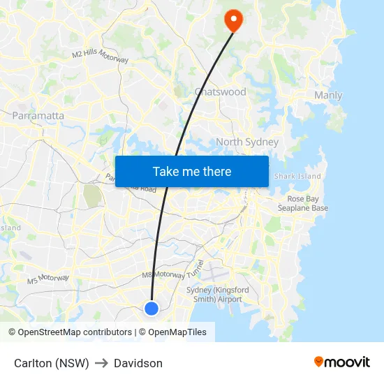 Carlton (NSW) to Davidson map