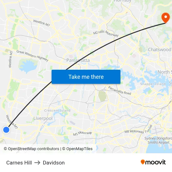 Carnes Hill to Davidson map