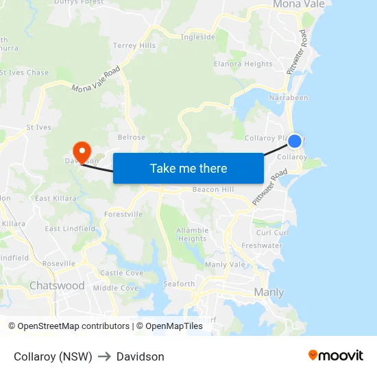 Collaroy (NSW) to Davidson map