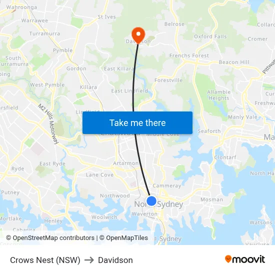 Crows Nest (NSW) to Davidson map