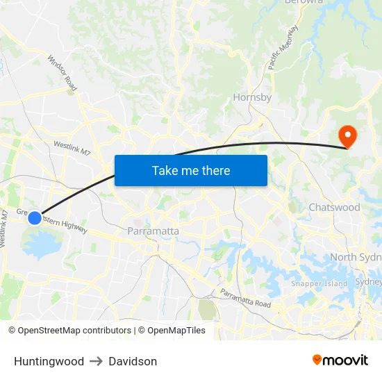 Huntingwood to Davidson map