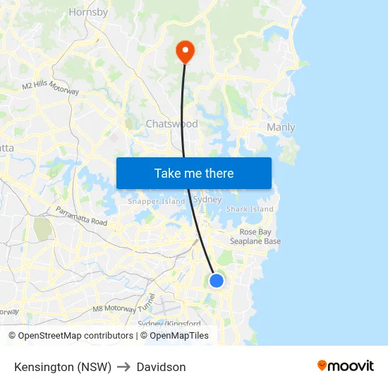 Kensington (NSW) to Davidson map